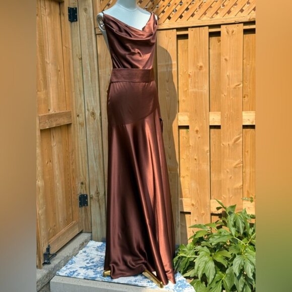 🆕 BRONX & BANCO 🧿 NWOT Leo Chocolate Brown Silk-Blend Maxi Dress, Sz L US 8 - Picture 3 of 16
